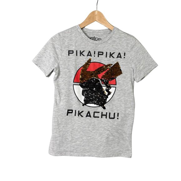 Pokémon‎ Pika Pika Pikachu Reverse Sequin T-shirt Boys Size Large Graphic Anime - Picture 1 of 5